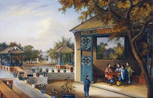 Chinese School - Chinese Ladies Playing Mahjong In The Pavilion of a House