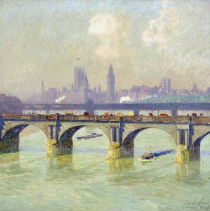 Emile Claus - Waterloo Bridge and Hungerford Bridge With The Houses of Parliament Beyond