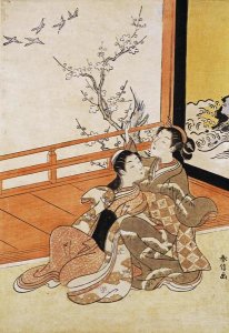 Harunobu - Two Women Seated By a Verandah