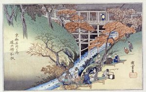 Hiroshige - Red Maple Leaves at Tsuten Bridge