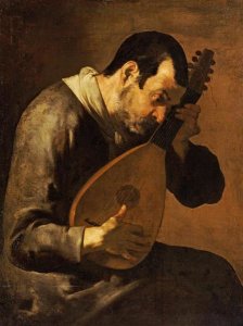 Bartolomeo Passante - The Sense of Hearing; a Man Playing a Mandolin