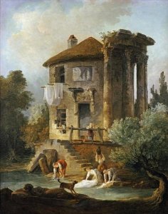 Hubert Robert - Washerwomen Outside The Temple of The Sibyl, Tivoli