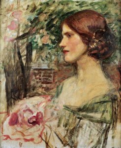 John William Waterhouse - Portrait of a Lady In a Green Dress