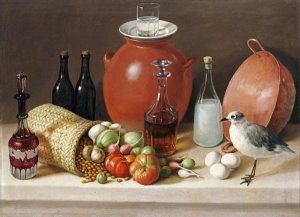 Jose Agustin Arrieta - Still Life With a Bird and a Pitcher