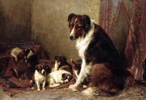 Otto Eerelman - A Collie With Her Puppies