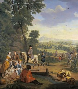 Jan Josef Horemans - An Elegant Hawking Party Resting In a Park