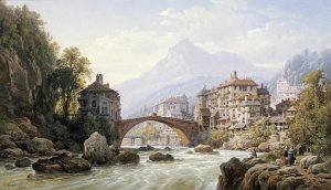 Charles Euphrasie Kuwasseg - Le Vieux Pont Romain De St. Martin, Italy