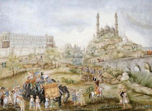 Lucknow School - A Hunting Procession