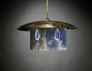 Charles Rennie Mackintosh - A Metal and Leaded Glass Hanging Shade