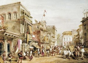 William Prinsep - A Busy Street Scene In India