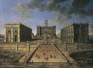 Roman School - A View of The Piazza Del Campidoglio, Rome