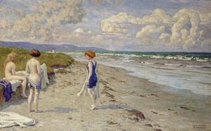 Paul Fischer - Girls Preparing To Bathe on a Beach