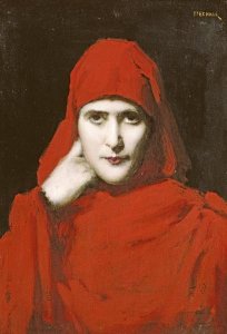 Jean Jacques Henner - A Woman In a Red Cloak