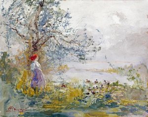Pompeo Mariani - A Peasant Girl and Ducks