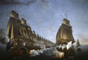 Auguste Louis Rossel de Cercy - Combat Between The French and English Fleets As Viewed From Goudelour