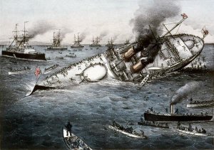 Currier and Ives - Sinking of The Battleship Victoria Off Tripoli,Syria, June 22, 1893