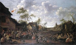 Joost Cornelisz Droochsloot - Peasants Feasting On a Village Street