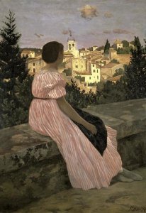 Frederic Bazille - The Pink Dress (View of Castelnau-le-Lez, Herault)