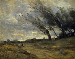 Jean-Baptiste-Camille Corot - A Gust of Wind