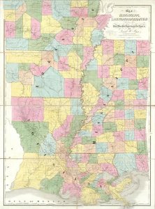 David H. Burr - Map of Mississippi, Louisiana and Arkansas, 1839