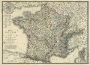 Adrien Hubert Brue - Carte physique et routiere de la France, de la Suisse, 1827