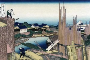 Hokusai - Honjo Tatekawa, the Timber yard at Honjo, 1830