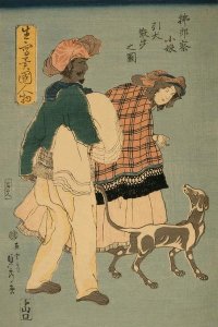 Sadahide Utagawa - French girl taking walk with dog (Furansu komusume inu o hikite sampo no zu), 1860