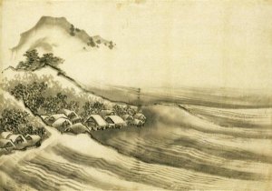 Hokusai - A Landscape With A Seaside Village 1840