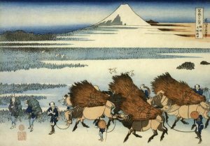 Hokusai - Peasants Leading Oxen In The New Fields At Ono 1835