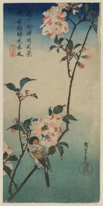 Ando Hiroshige - Small bird on a branch of Kaidozakura