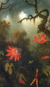 Martin Johnson Heade - Two Hummingbirds Perched On Passion Flower Vines