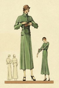 Vintage Fashion - Emerald Dress and Overcoat