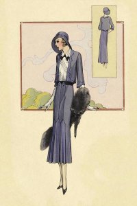 Vintage Fashion - Stylish Blue Suit with Stole