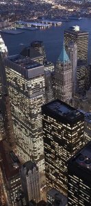 Cameron Davidson - Night aerial view of the Financial District, NYC (center)