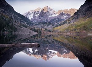 Tim Fitzharris - Maroon Bells reflected in Maroon Bells Lake, Snowmass Wilderness, White River National Forest, Colorado