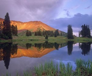 Tim Fitzharris - Mount Baldy at sunset reflected in lake along Paradise Divide, Colorado