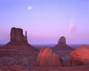 Tim Fitzharris - East and West Mittens, buttes at sunrise with full moon, Monument Valley, Arizona