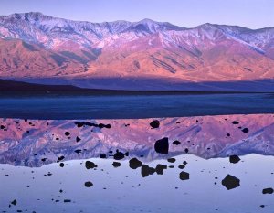Tim Fitzharris - Panamint Range reflected in standing water at Badwater, Death Valley National Park, California
