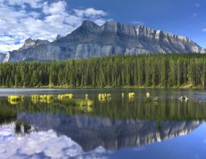 Tim Fitzharris - Mount Rundle and boreal forest reflected in Johnson Lake, Banff National Park, Alberta, Canada