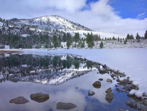 Tim Fitzharris - June Lake reflecting snow-covered mountains after clearing storm, eastern Sierra Nevada mountains, California