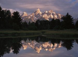 Tim Fitzharris - Grand Teton Range and cloudy sky at Schwabacher Landing, reflected in the water, Grand Teton National Park, Wyoming
