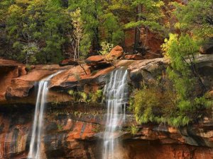 Tim Fitzharris - Cascades tumbling 110 feet at Emerald Pools, Zion National Park, Utah