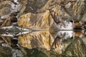 Colin Monteath - Reflections of clay cliffs in Blue Lake, St. Bathans, central Otago, New Zealand