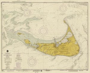 NOAA Historical Map and Chart Collection - Nautical Chart - Nantucket Island ca. 1975 - Sepia Tinted