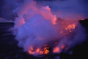 Tui De Roy - Streaming a'a lava flow entering the sea, Galapagos Islands, Ecuador