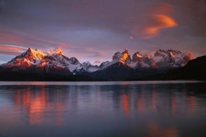 Colin Monteath - Cuernos del Paine at dawn and Lago Pehoe, Torres del Paine NP, Patagonia, Chile