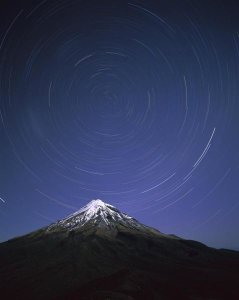 Harley Betts - Star trails around the south celestial pole over Mt Taranaki, New Zealand