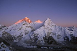 Grant Dixon - Moon over summit of Mount Everest, Lhotse, and Nuptse, Sagarmatha NP, Nepal