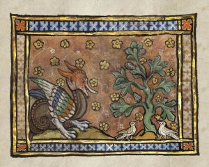 Franco-Flemish 13th Century - A Dragon Charging Two Doves (detail)