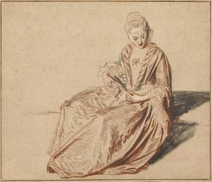 Jean-Antoine Watteau - Seated Woman with a Fan